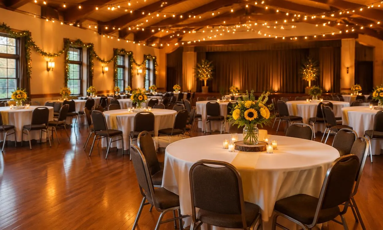Decorated community hall ready for a celebration